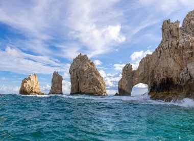 Manzaralı turistik bölge Cabo San Lucas Kemeri, El Arco, balina izleme ve şnorkelle yüzme