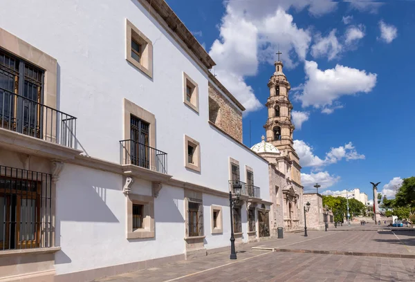 Central Mexico, Aguascalientes catholic churches, colorful streets and colonial houses in historic city center near Cathedral Basilica, one of the main city tourist attractions — Stockfoto