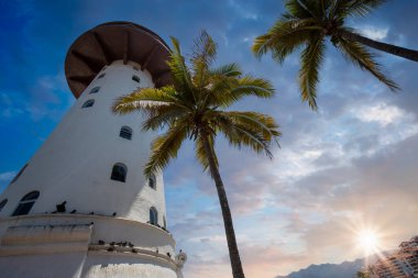 Mexico, Puerto Vallarta El Faro lighthouse with panoramic view Puerto Vallarta marina clipart