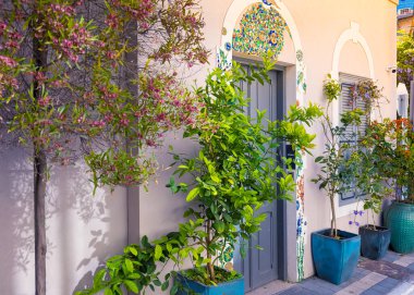 İsrail, Tel Aviv tarihi mahallesi Neve Tzedek sanat galerileri, butikleri ve eski evleri ile.