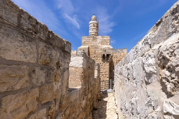 Jeruzsálem Izrael Mérföldkő Citadel Migdal Dávid Torony Dávid Óvárosában Jaffa — Stock Fotó