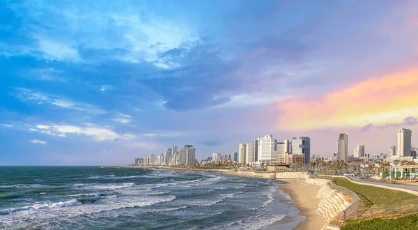 Scenic Israel Tel Aviv Costa Paseo Marítimo Con Hoteles Playas — Foto de Stock