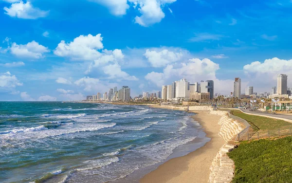 Scenic Israel Tel Aviv Costa Paseo Marítimo Con Hoteles Playas — Foto de Stock