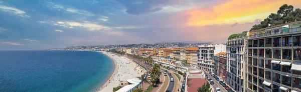 Francja Panoramiczna Panorama Starego Historycznego Centrum Nicei Lazurowe Plaże Wzdłuż — Zdjęcie stockowe