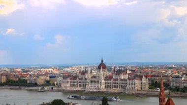 Hungary, panoramic view of the Parliament and Budapest city skyline in historic center.