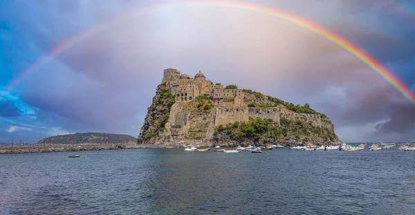 Italy, scenic medieval Aragon castle, Aragonese Castle om Ischia island near Naples.