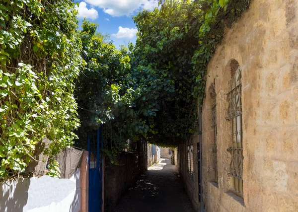 Israel Jerusalén Antiguas Calles Estrechas Del Barrio Histórico Nahlaot Con — Foto de Stock