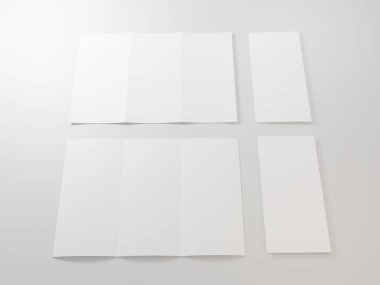 Sunum, marka ve portföy için basit gri arkaplan ve boş sayfalarla 3B model görüntüleme broşürü