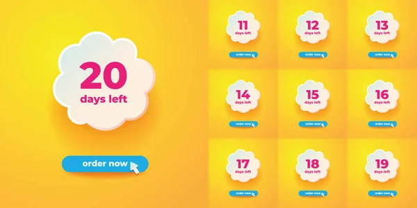 Days Left label, order now minimalist yellow social media banner in a friendly layered style with a blue button and cursor.