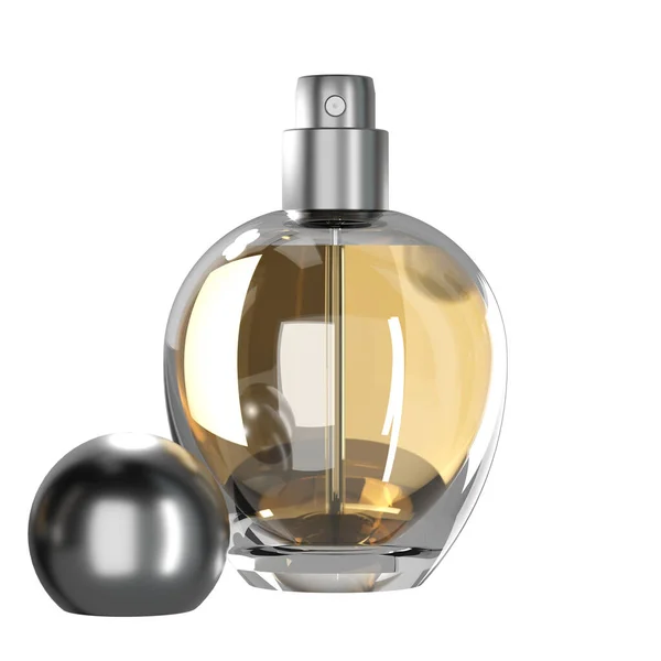 Butelka Perfum Przezroczystego Szkła Żółtym Płynem Pustym Tle Renderowanie Błyszcząca — Zdjęcie stockowe