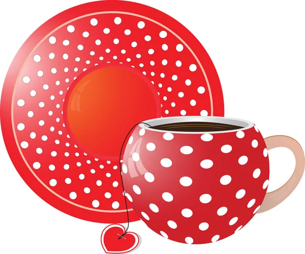 Red with white dots Cup and saucer — Stock Vector