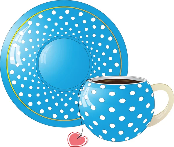 mavi beyaz noktalar bardak ve tabak