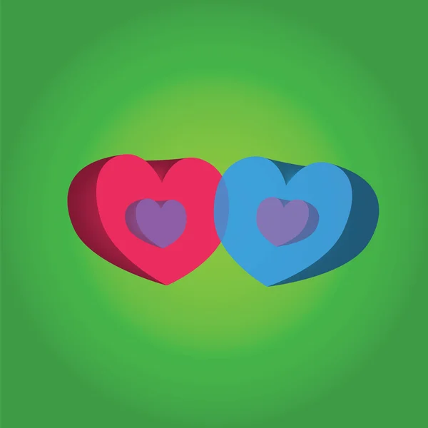 Two hearts on a green background — Stock Vector