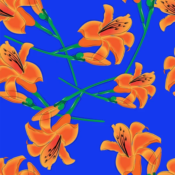 Gigli arancioni su sfondo blu — Vettoriale Stock