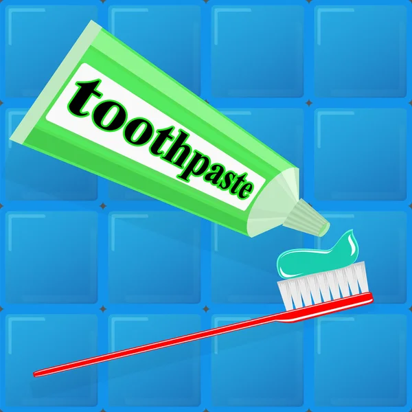 Verspreiding tandpasta op de borstel — Stockvector