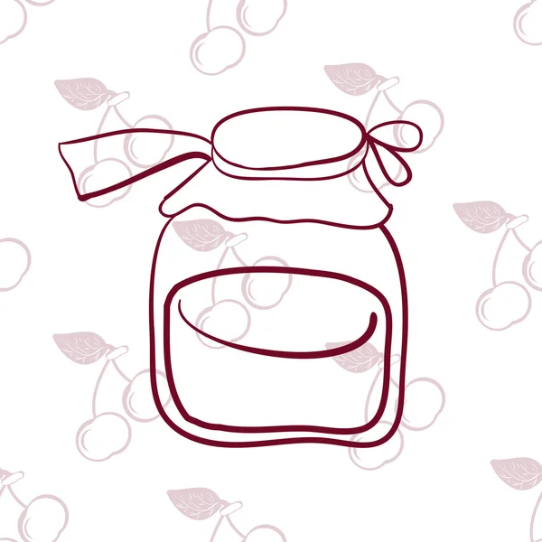 Glass jar on the background of cherries