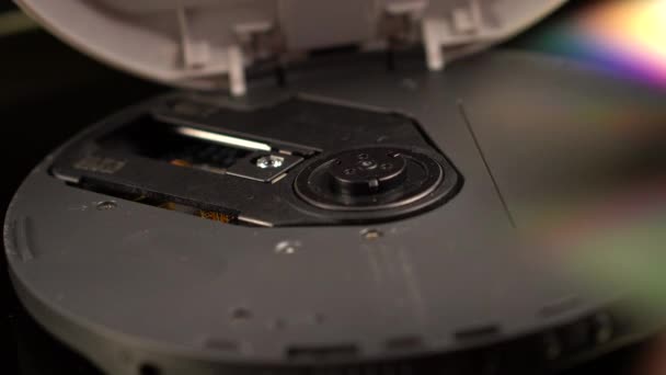 Placing CD In Sony Discman, Vintage Digital Portable Player From 1990s, Close Up — Stock Video