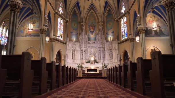 Interior of St Alphonsus Catholic Church, Chicago, USA. Approaching to Altar — Stock Video