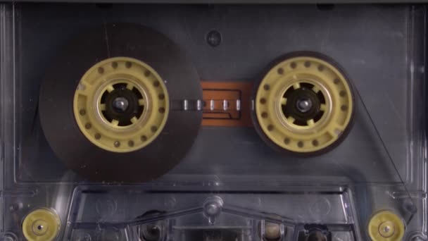 Transparent Tape Rolling in Cassette Deck Player, Vintage Audio 1980s Recording — Stock video