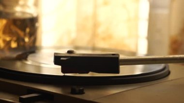 Vintage Vinyl Record and Gramophone in 1960s Home Environment, Close Up 4k