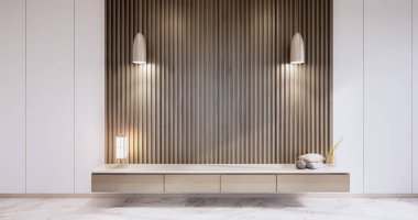 Modern duvar odası tarzında bir dolap, minimalist tasarımlar, granit zeminde duvar tasarımı. 3B görüntüleme