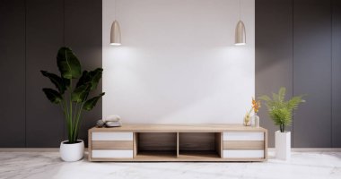 Modern boş odada dolap, granit zeminde siyah duvar, 3D görüntüleme.