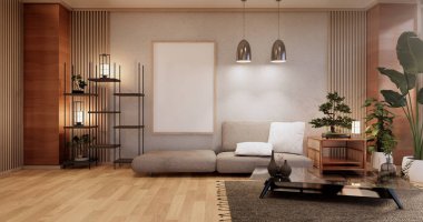 Koltuk mobilyası, modern oda Japon tasarımı, en az 3D tasarım.