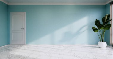 Boş oda, temiz oda, minimalist iç tasarım, granit döşemede nane duvarı. 3d oluşturma