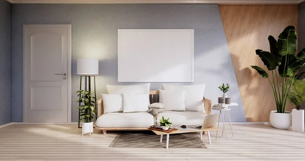 Minimalistisches Interieur Sofamöbel Und Pflanzen Modernes Raumdesign Mit Blauem Himmel — Stockfoto