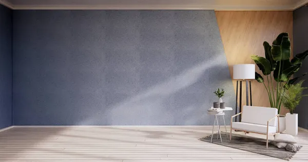 Interior Sala Estar Minimalista Moderno Tem Poltrona Parede Céu Azul — Fotografia de Stock