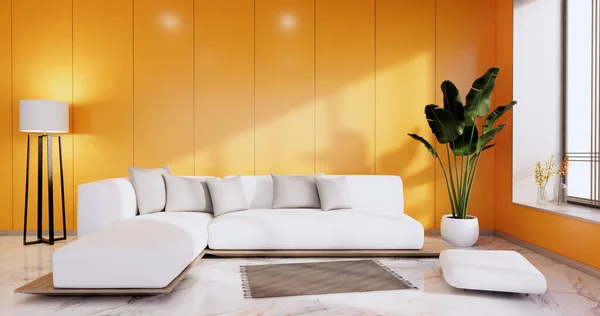 Εσωτερικό Πορτοκαλί Σαλόνι Μοντέρνο Μινιμαλιστικό Έχει Καναπέ Λευκό Τοίχο Και — Φωτογραφία Αρχείου