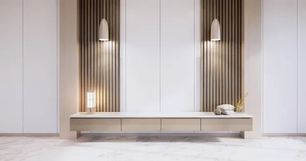Cabinet in modern wall room zen style,minimalist designs,wall design on granite floor. 3D rendering