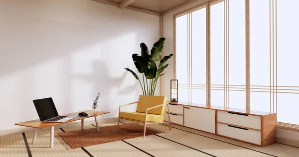 Gabinete Diseño Madera Interior Habitación Moderno Estilo Japonés —  Fotos de Stock