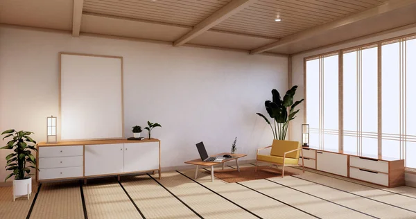 Desain Kayu Kabinet Interior Ruangan Style Modern Jepang Rendering — Stok Foto