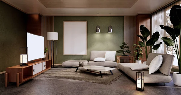 Minimal green Living room.3D rendering