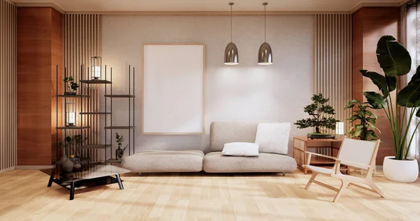 Muebles Del Sofá Diseño Japonés Moderno Habitación Representación Minimal — Foto de Stock