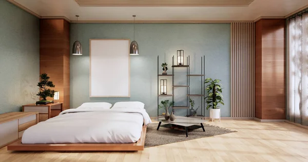 Mekan Zen Yatak Bitkisi Japon Cyan Yatak Odasındaki Sahte Dekoarasyon — Stok fotoğraf