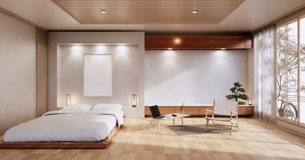 Interior Mock Dengan Zen Tempat Tidur Tanaman Dan Decoartion Kamar — Stok Foto
