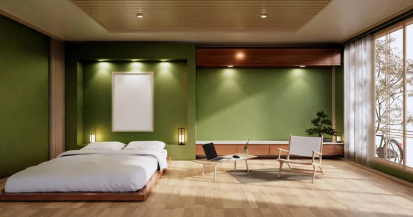 Εσωτερικό Mock Zen Bed Plant Και Decoartion Στην Ιαπωνική Πράσινη — Φωτογραφία Αρχείου