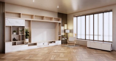 Livingroom 'daki Modern Boş Oda' daki Kabine. 3d oluşturma