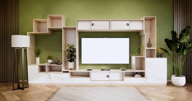 Livingroom 'daki Modern Yeşil Kabine' nin içi boş. 3d oluşturma