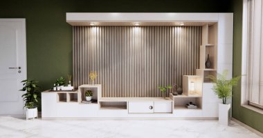 Livingroom 'daki Modern Yeşil Kabine' nin içi boş. 3d oluşturma