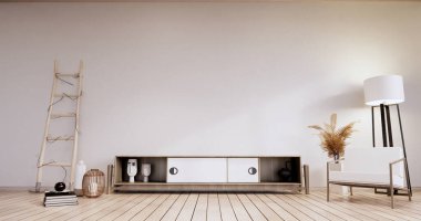 Kabine minimalist, modern Japon beyaz odası. 3d oluşturma