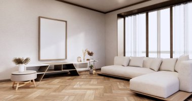 Dolap ve koltuk, dekorasyon tesisleri, modern boş oda, minimal tasarımlar. 3B görüntüleme