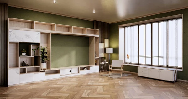 Interior Gabinete Verde Moderno Sala Vazia Livingroom Renderização — Fotografia de Stock