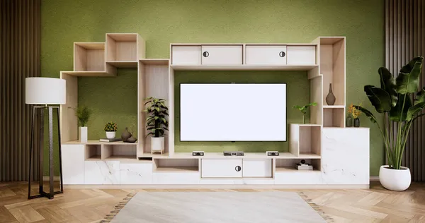 Interior Kabinet Modern Green Ruang Kosong Livingroom Rendering — Stok Foto