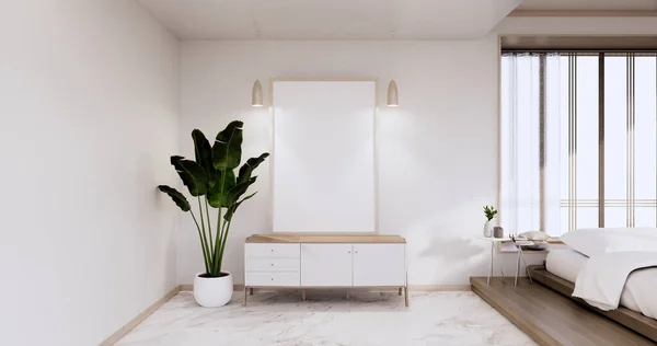 Bedroom Japanese Minimal Style Modern White Wall Wooden Floor Room — Stock Photo, Image