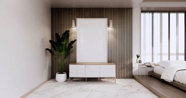 Bedroom Japanese Minimal Style Modern White Wall Wooden Floor Room — Stock Photo, Image
