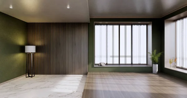 Zelený Prázdný Pokoj Moderní Japonský Dřevěný Interiér Retro Tropický Styl — Stock fotografie