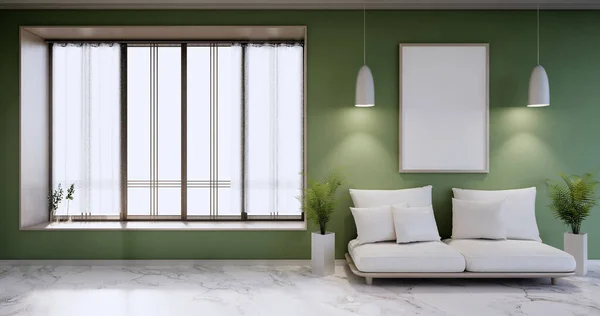 Minimalist interior ,Sofa furniture and plants, Modern green room design.3D rendering